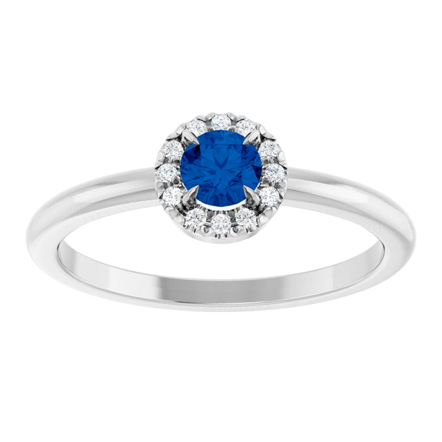 Platinum Emerald Lab-Grown Blue Sapphire Halo-Style Ring - view 8