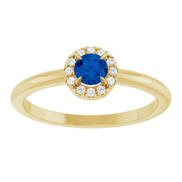 14K Gold Emerald Lab-Grown Blue Sapphire Halo-Style Ring - Yellow Gold - view 8
