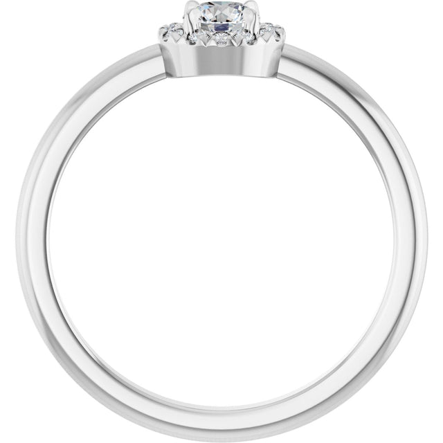 Platinum Emerald Natural White Sapphire Halo-Style Ring - view 7