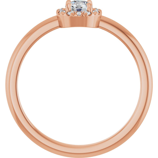 14K Gold Emerald Natural White Sapphire Halo-Style Ring - Rose Gold - view 7