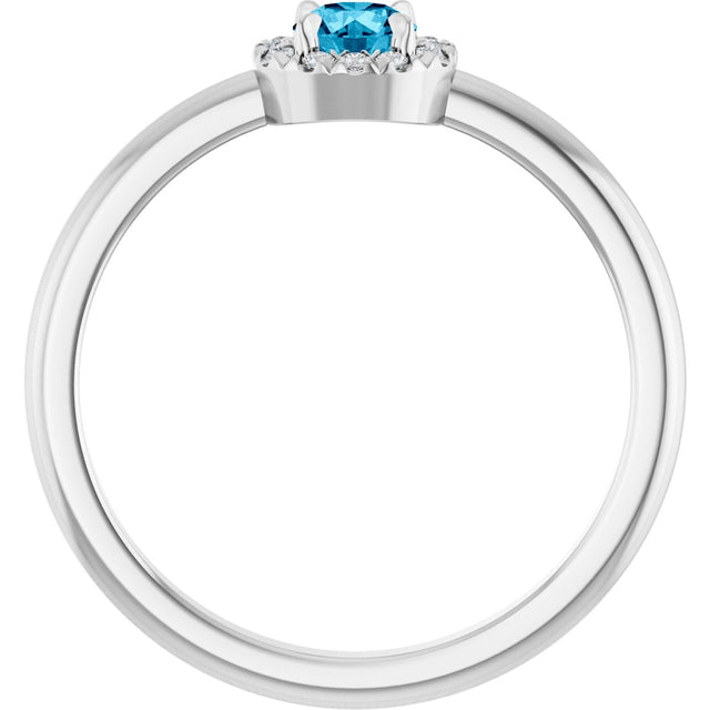 Platinum Emerald Natural Aquamarine Halo-Style Ring - view 7