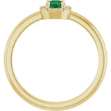 14K Gold Emerald Lab-Grown Emerald Halo-Style Ring - Yellow Gold - view 7