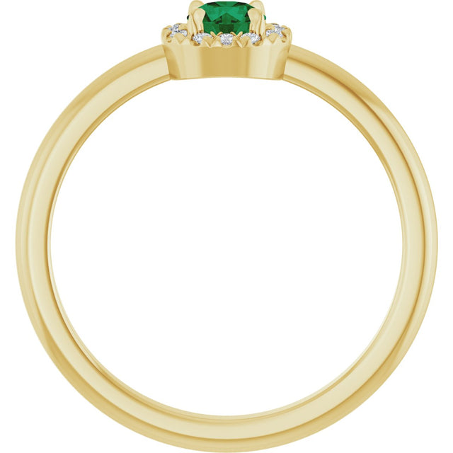 14K Gold Emerald Natural Emerald Halo-Style Ring - Yellow Gold - view 7