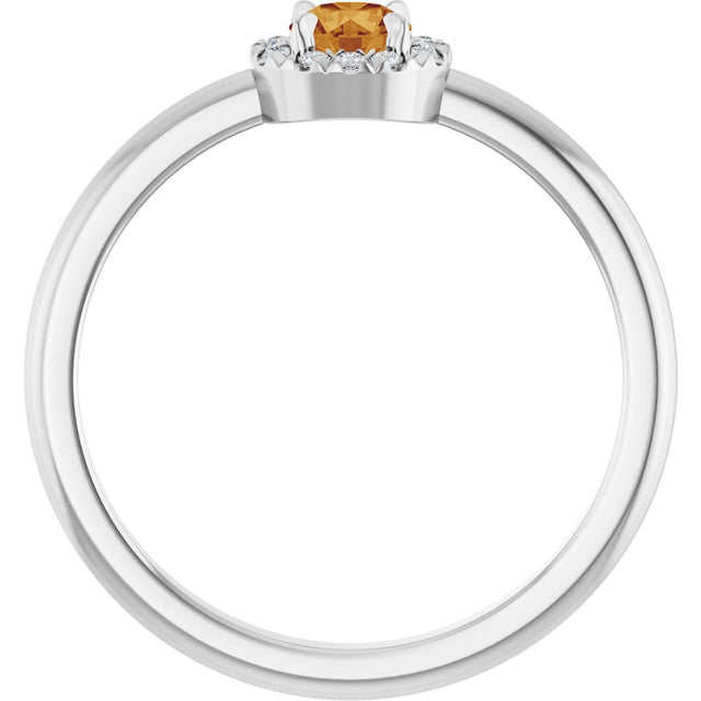 14K Gold Emerald Natural Citrine Halo-Style Ring - White Gold - view 7