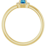 14K Gold Emerald Natural Blue Zircon Halo-Style Ring - Yellow Gold - view 7