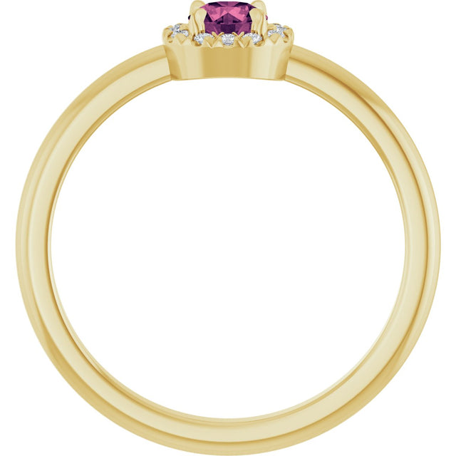 14K Gold Emerald Natural Pink Tourmaline Halo-Style Ring - Yellow Gold - view 7