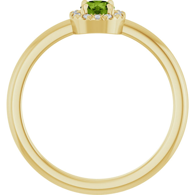 14K Gold Emerald Natural Peridot Halo-Style Ring - Yellow Gold - view 7