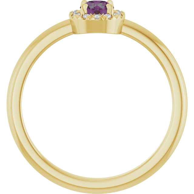 14K Gold Emerald Lab-Grown Alexandrite Halo-Style Ring - Yellow Gold - view 7