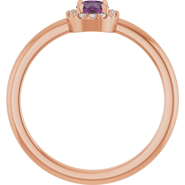 14K Gold Emerald Lab-Grown Alexandrite Halo-Style Ring - Rose Gold - view 7