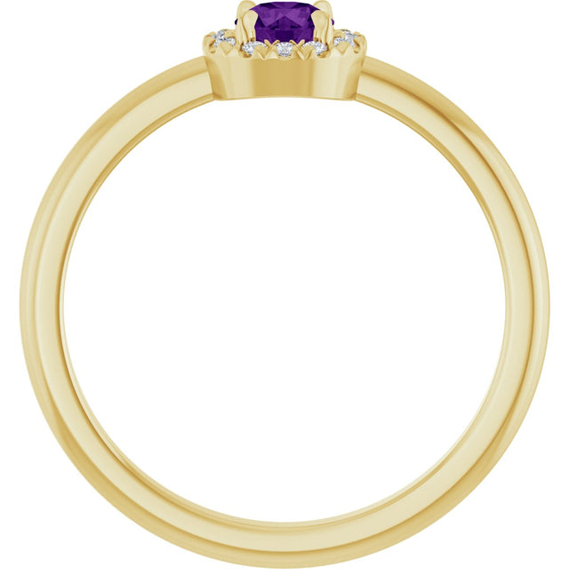 14K Gold Emerald Natural Amethyst Halo-Style Ring - Yellow Gold - view 7
