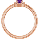 14K Gold Emerald Natural Amethyst Halo-Style Ring - Rose Gold - view 7
