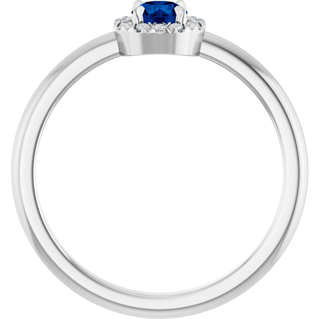 14K Gold Emerald Lab-Grown Blue Sapphire Halo-Style Ring - White Gold - view 7