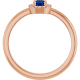 14K Gold Emerald Lab-Grown Blue Sapphire Halo-Style Ring - Rose Gold - view 7