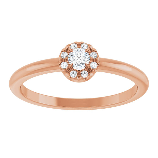 14K Gold Emerald Natural White Sapphire Halo-Style Ring - Rose Gold - view 8