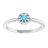 14K Gold Emerald Natural Aquamarine Halo-Style Ring - White Gold - view 8