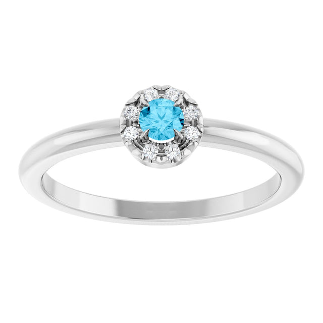 14K Gold Emerald Natural Aquamarine Halo-Style Ring - White Gold - view 8