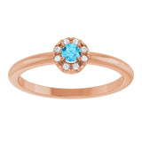 14K Gold Emerald Natural Aquamarine Halo-Style Ring - Rose Gold - view 8