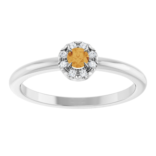 Platinum Emerald Natural Citrine Halo-Style Ring - view 8