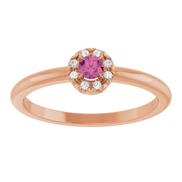 14K Gold Emerald Natural Pink Tourmaline Halo-Style Ring - Rose Gold - view 8