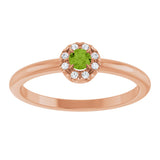 14K Gold Emerald Natural Peridot Halo-Style Ring - Rose Gold - view 8