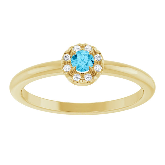 14K Gold Emerald Natural Aquamarine Halo-Style Ring - Yellow Gold - view 8