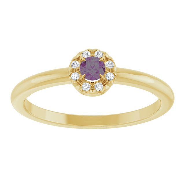 14K Gold Emerald Lab-Grown Alexandrite Halo-Style Ring - Yellow Gold - view 8