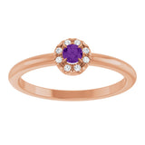14K Gold Emerald Natural Amethyst Halo-Style Ring - Rose Gold - view 8