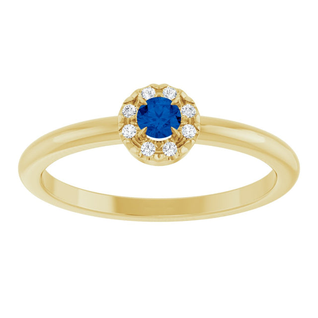 14K Gold Emerald Natural Blue Sapphire Halo-Style Ring - Yellow Gold - view 8