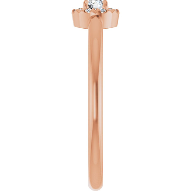 14K Gold Emerald Natural White Sapphire Halo-Style Ring - Rose Gold - view 9