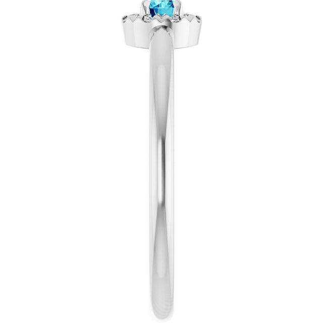 Platinum Emerald Natural Blue Zircon Halo-Style Ring - view 9