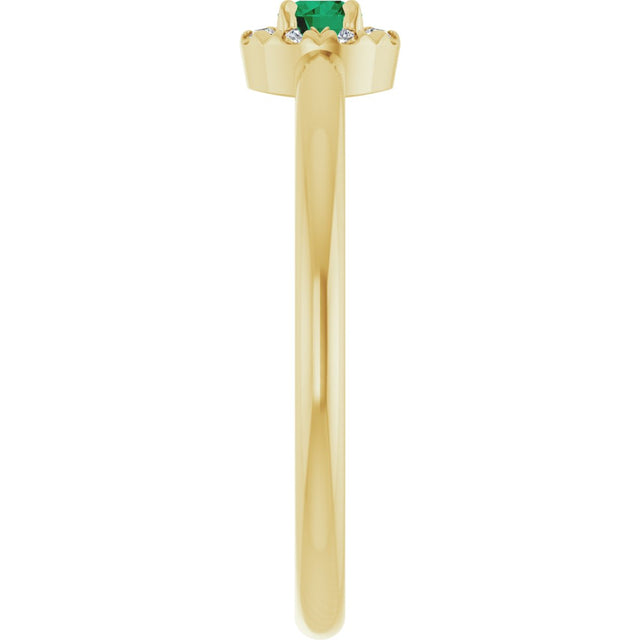 14K Gold Emerald Lab-Grown Emerald Halo-Style Ring - Yellow Gold - view 9
