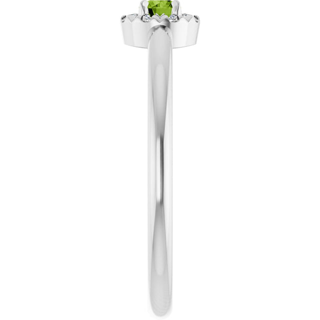 14K Gold Emerald Natural Peridot Halo-Style Ring - White Gold - view 9