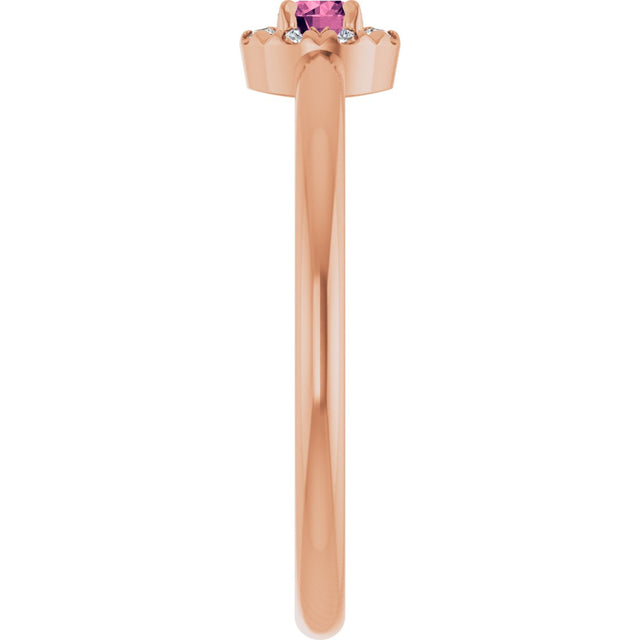 14K Gold Emerald Natural Pink Tourmaline Halo-Style Ring - Rose Gold - view 9