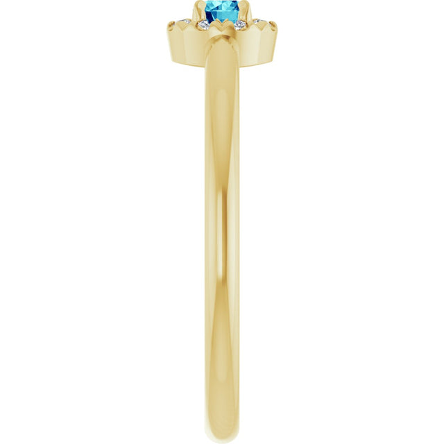14K Gold Emerald Natural Blue Zircon Halo-Style Ring - Yellow Gold - view 9