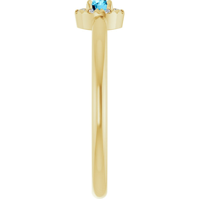 14K Gold Emerald Natural Aquamarine Halo-Style Ring - Yellow Gold - view 9