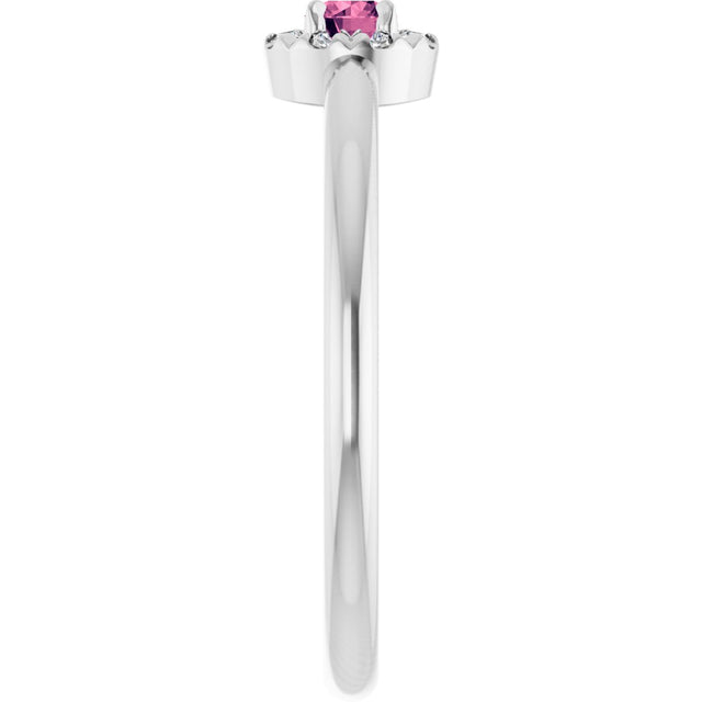 Platinum Emerald Natural Pink Tourmaline Halo-Style Ring - view 9