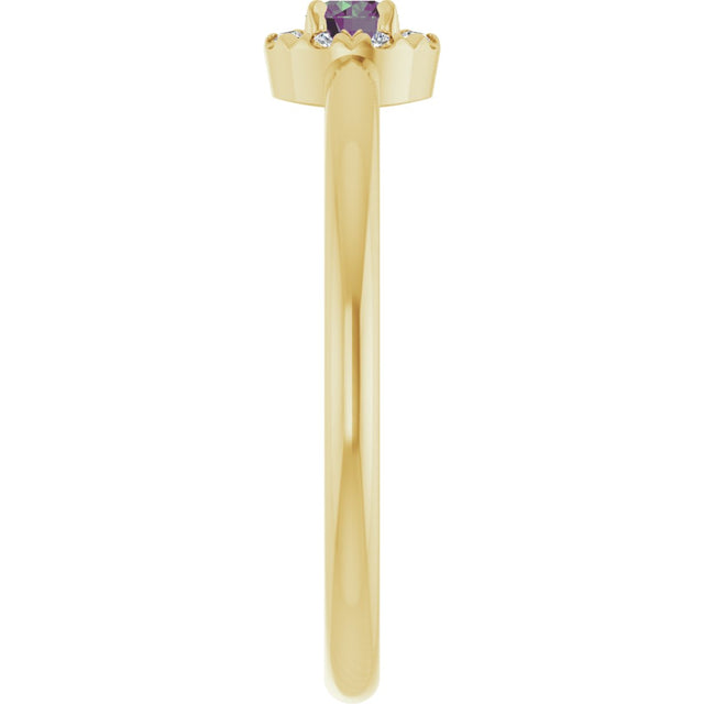 14K Gold Emerald Lab-Grown Alexandrite Halo-Style Ring - Yellow Gold - view 9