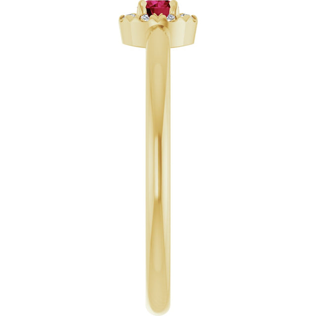 14K Gold Emerald Lab-Grown Ruby Halo-Style Ring - Yellow Gold - view 9