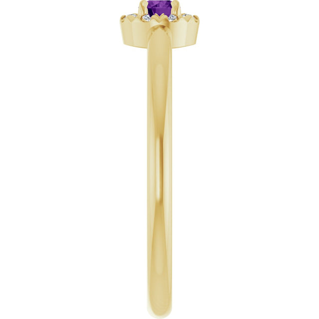 14K Gold Emerald Natural Amethyst Halo-Style Ring - Yellow Gold - view 9
