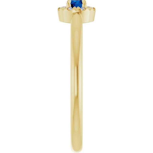 14K Gold Emerald Natural Blue Sapphire Halo-Style Ring - Yellow Gold - view 9