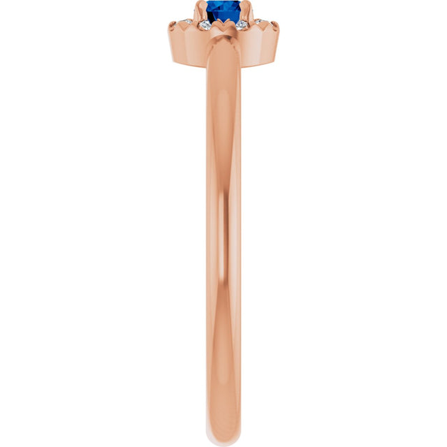 14K Gold Emerald Natural Blue Sapphire Halo-Style Ring - Rose Gold - view 9