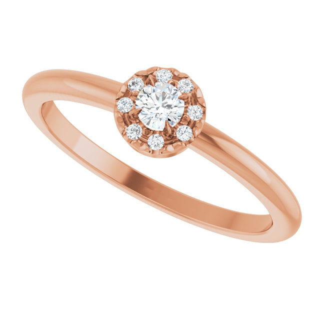 14K Gold Emerald Natural White Sapphire Halo-Style Ring - Rose Gold - view 10