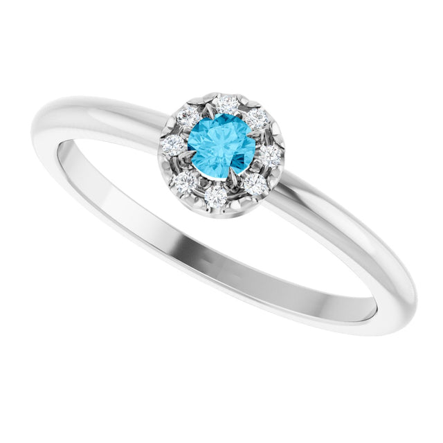 14K Gold Emerald Natural Aquamarine Halo-Style Ring - White Gold - view 10