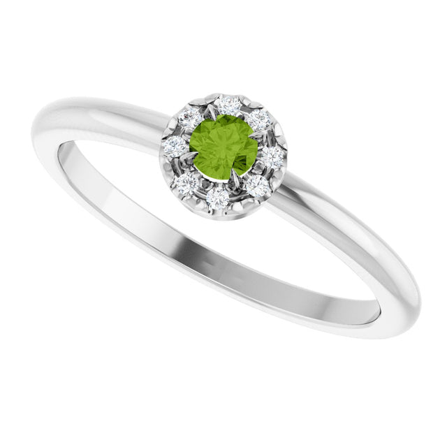 Platinum Emerald Natural Peridot Halo-Style Ring - view 10