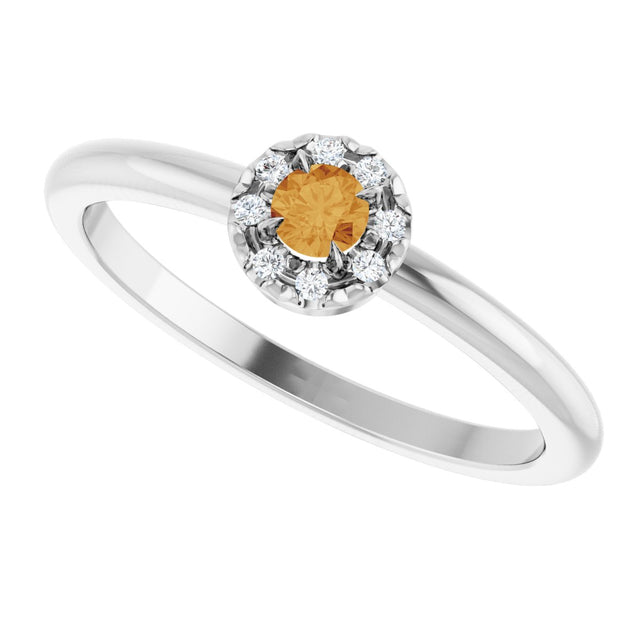14K Gold Emerald Natural Citrine Halo-Style Ring - White Gold - view 10