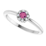 14K Gold Emerald Natural Pink Tourmaline Halo-Style Ring - White Gold - view 10