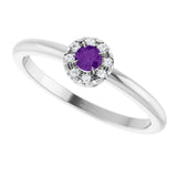 14K Gold Emerald Natural Amethyst Halo-Style Ring - White Gold - view 10