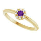 14K Gold Emerald Natural Amethyst Halo-Style Ring - Yellow Gold - view 10