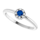 Platinum Emerald Natural Blue Sapphire Halo-Style Ring - view 10