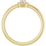 14K Gold Emerald Natural White Sapphire Halo-Style Ring - Yellow Gold - view 7